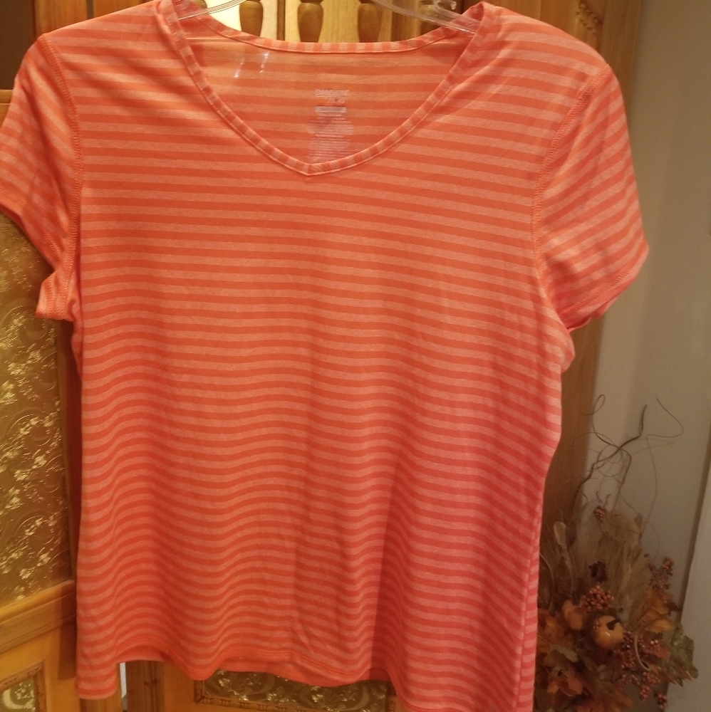 Orange striped pullover shirt